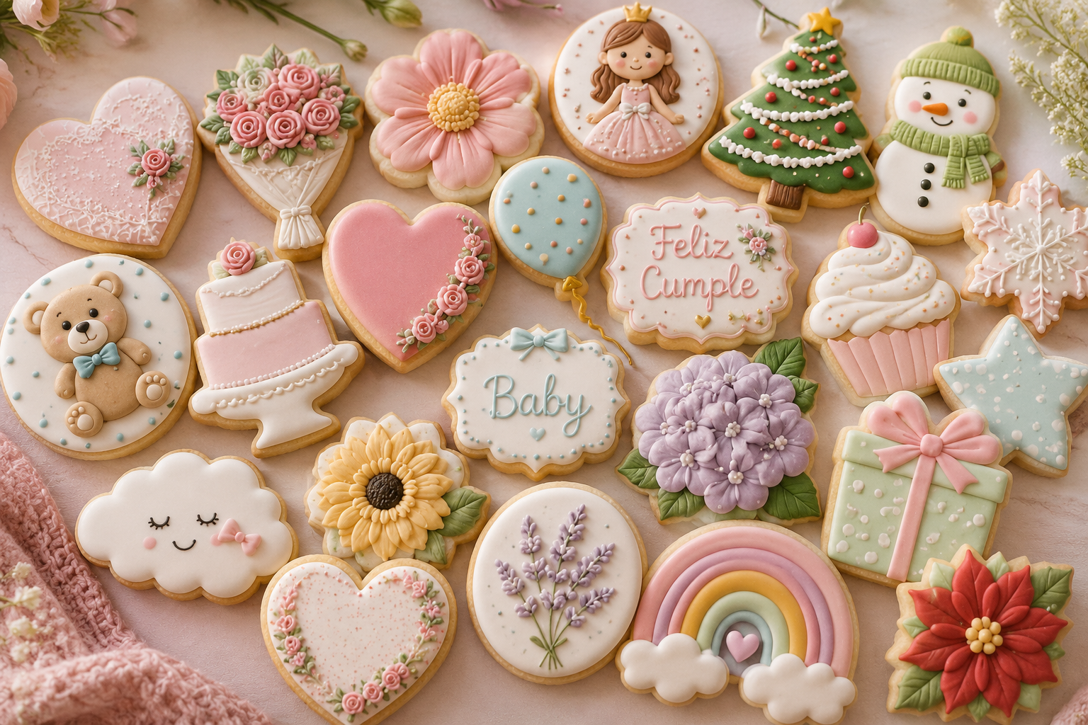 Galletas de mantequilla decoradas con glaseado real
